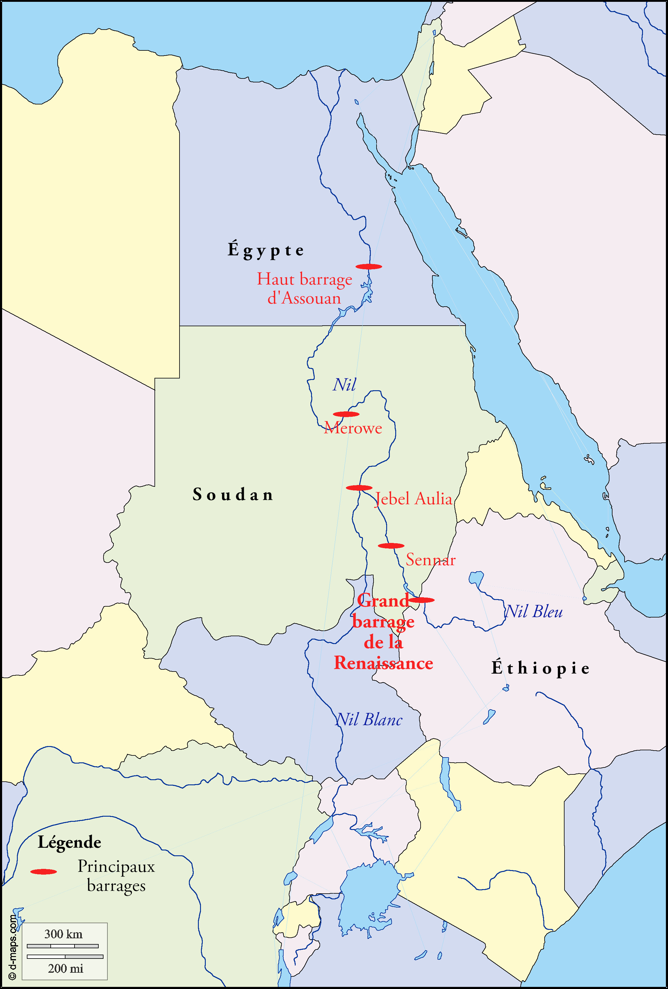 Carte du Nil et des principaux barrages (© RDN)